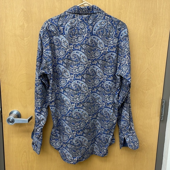 Bugatchi Paisley Blue and Tan  Men's Shirt - Picture 4 of 4